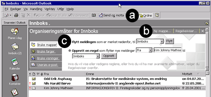 Illustrasjonen viser Ordne-vindauget over innboksen i Outlook